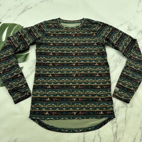 Terramar Womens Long Sleeve Top Size XL Green Brown Southwest Western Print - Picture 1 of 11